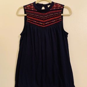 Navy Tank Top with Embroidered Design